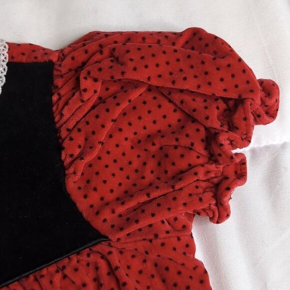 Vintage 24 months Baby Girl Cotton Short Sleeve Romper Red with Black Polka Dots - Picture 3 of 12